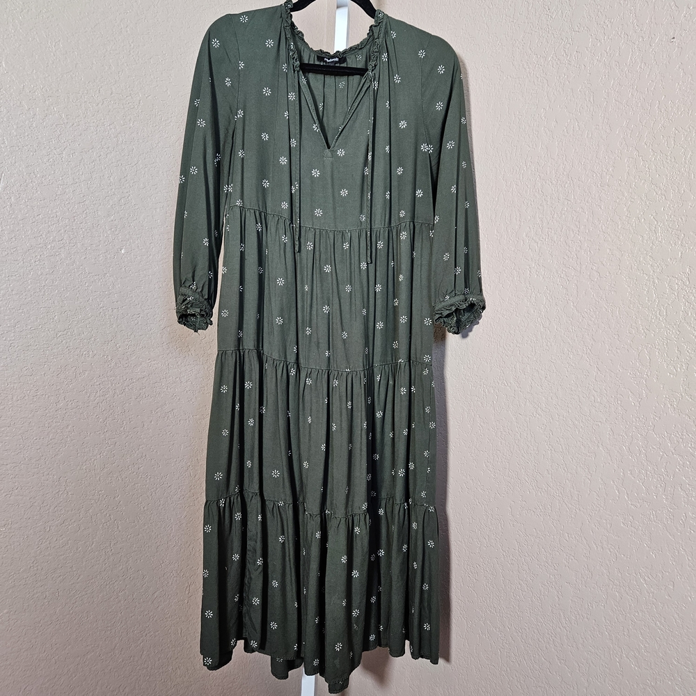 Madewell Dark Green Floral Long Sleeve Dress